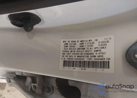 2016 Honda Accord Sport из США, поврежденный, VIN 1HGCR2F53GA066405